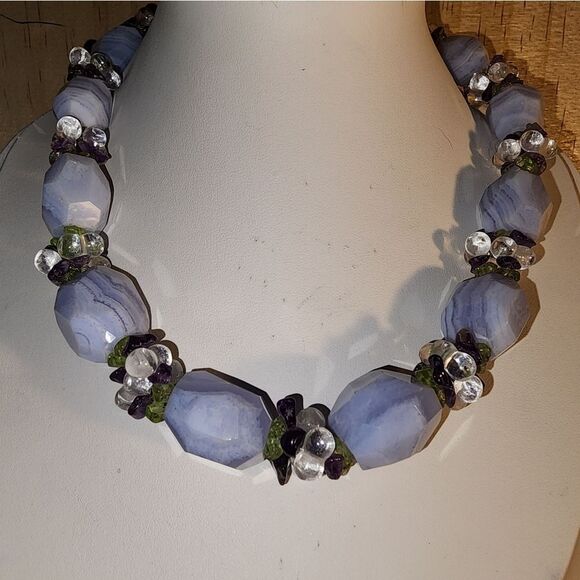 Ross Simons Blue Agate Quartz Amethyst Peridot Necklace .925 17" x 5/8" NWOT - Picture 10 of 14